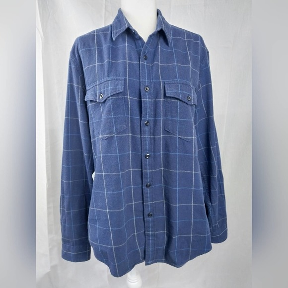 J. Crew Other - J Crew Men's Navy Blue White Plaid Button Down Flannel Shirt Top Size Large